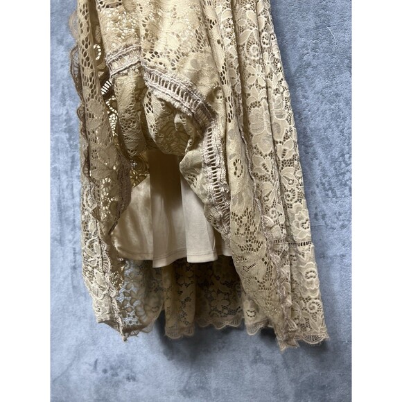 NSR Beige Lace Crochet Trim Midi Dress L - Picture 4 of 16